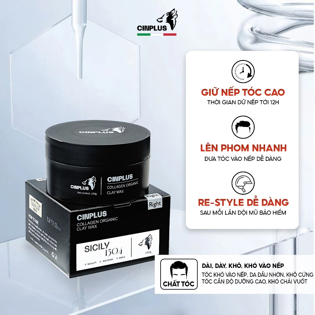 Sáp Vuốt Tóc SICILY CIN PLUS Clay Wax Cao Cấp Giúp Giữ Nếp Tóc, Tạo Kiểu, Bóng Mượt Tự Nhiên