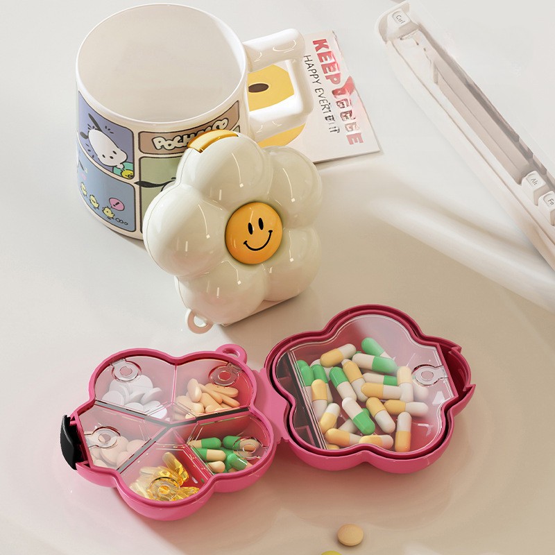 Hộp Chia Thuốc Mini 6 Ngăn Hình Hoa Có Móc Treo – Hộp Đựng Thuốc Cá Nhân, Vitamin, Du Lịch Nhỏ Gọn