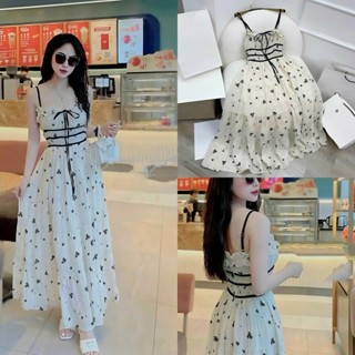 {Video Thật} Đầm thời trang nữ mặc đi Biển ngày hè chất Xốp Hoa 2 dây viền đen có mút ngực cột nơ đen, váy maxi xoè siêu