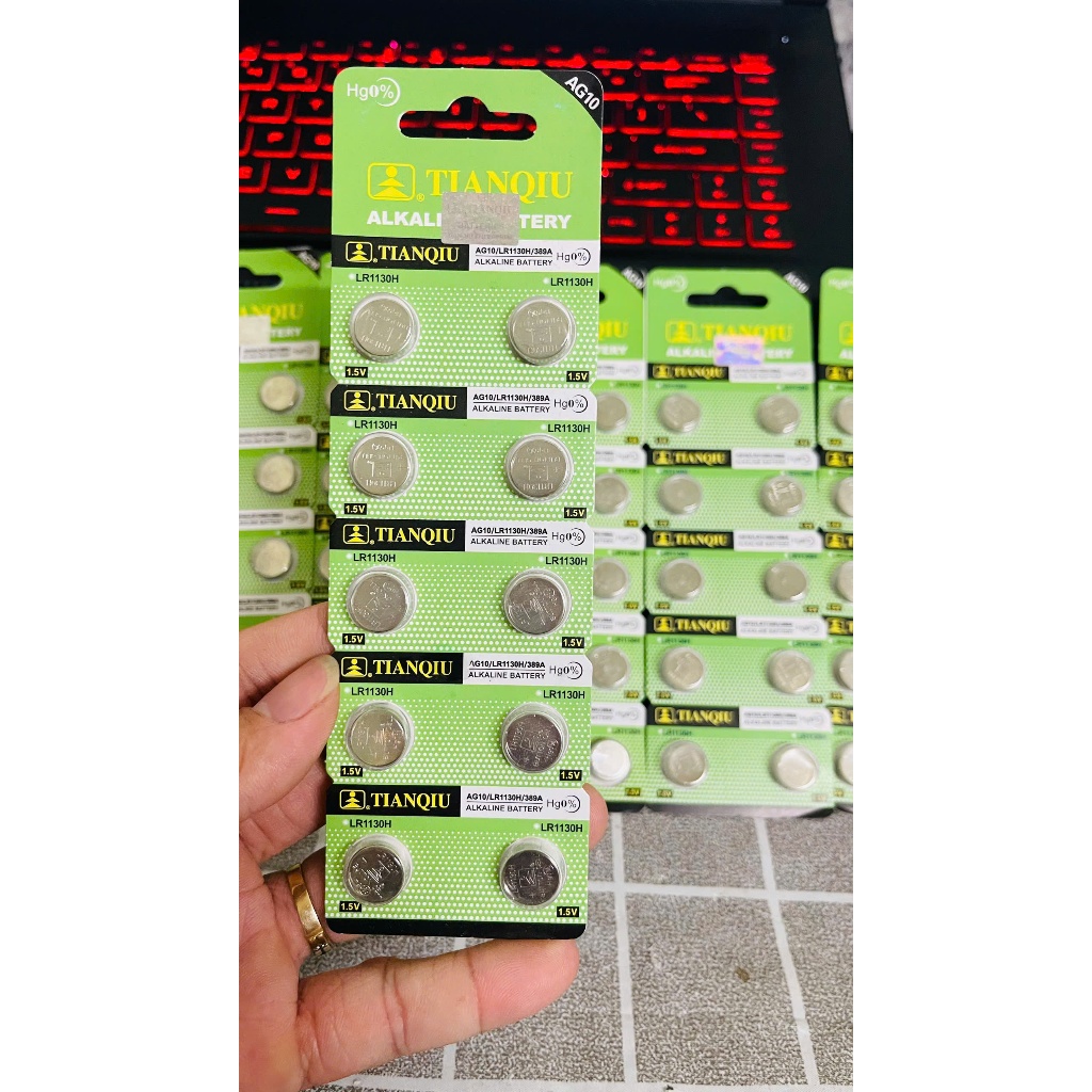 Vỉ Pin Cúc Áo Vỉ 10 Viên Pin cúc áo AG10/LR41 1130/389A  Tianqiu Chính hãng ( 10 Viên .  1 Vỉ )