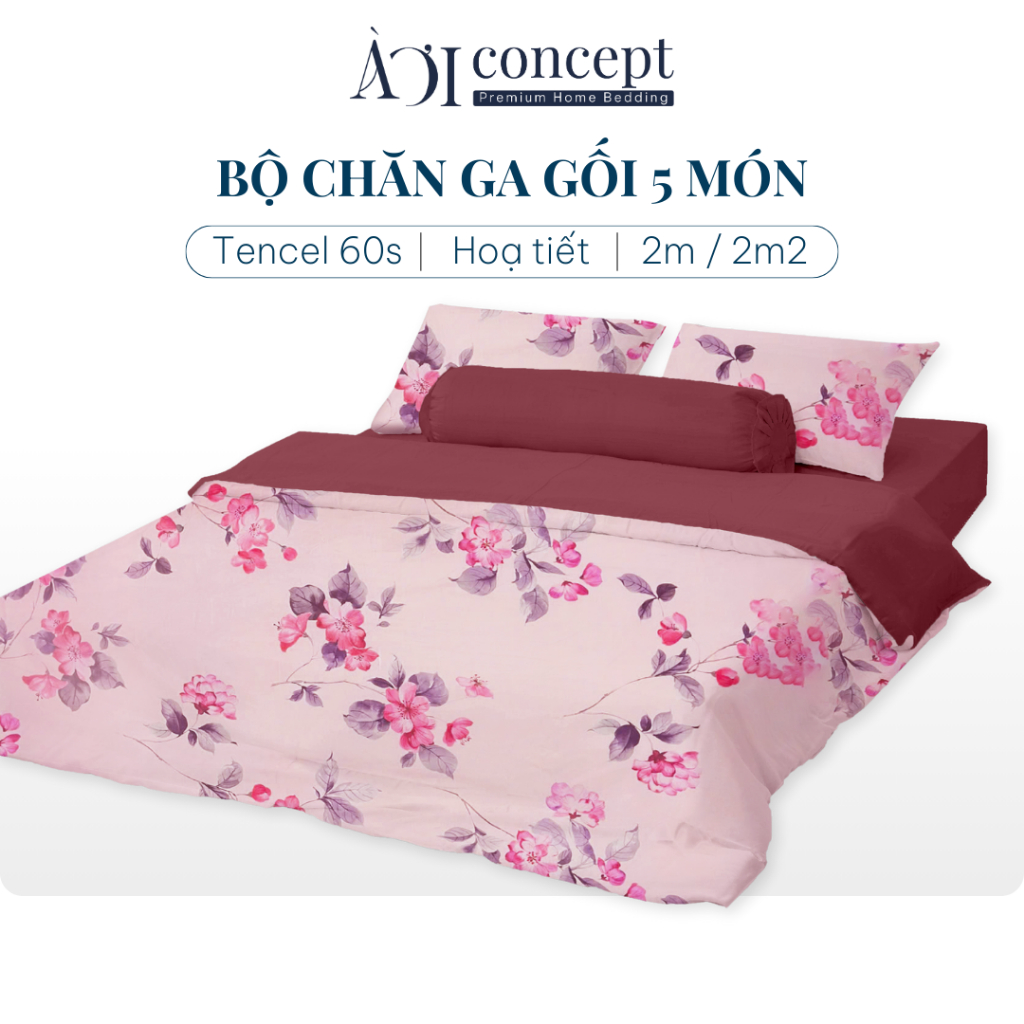 Bộ Chăn Ga Gối 5 Món Lụa Tencel Size 2mx2m 2m2x2m Nhiều Hoa Văn AOICONCEPT cao cấp Hàn Quốc