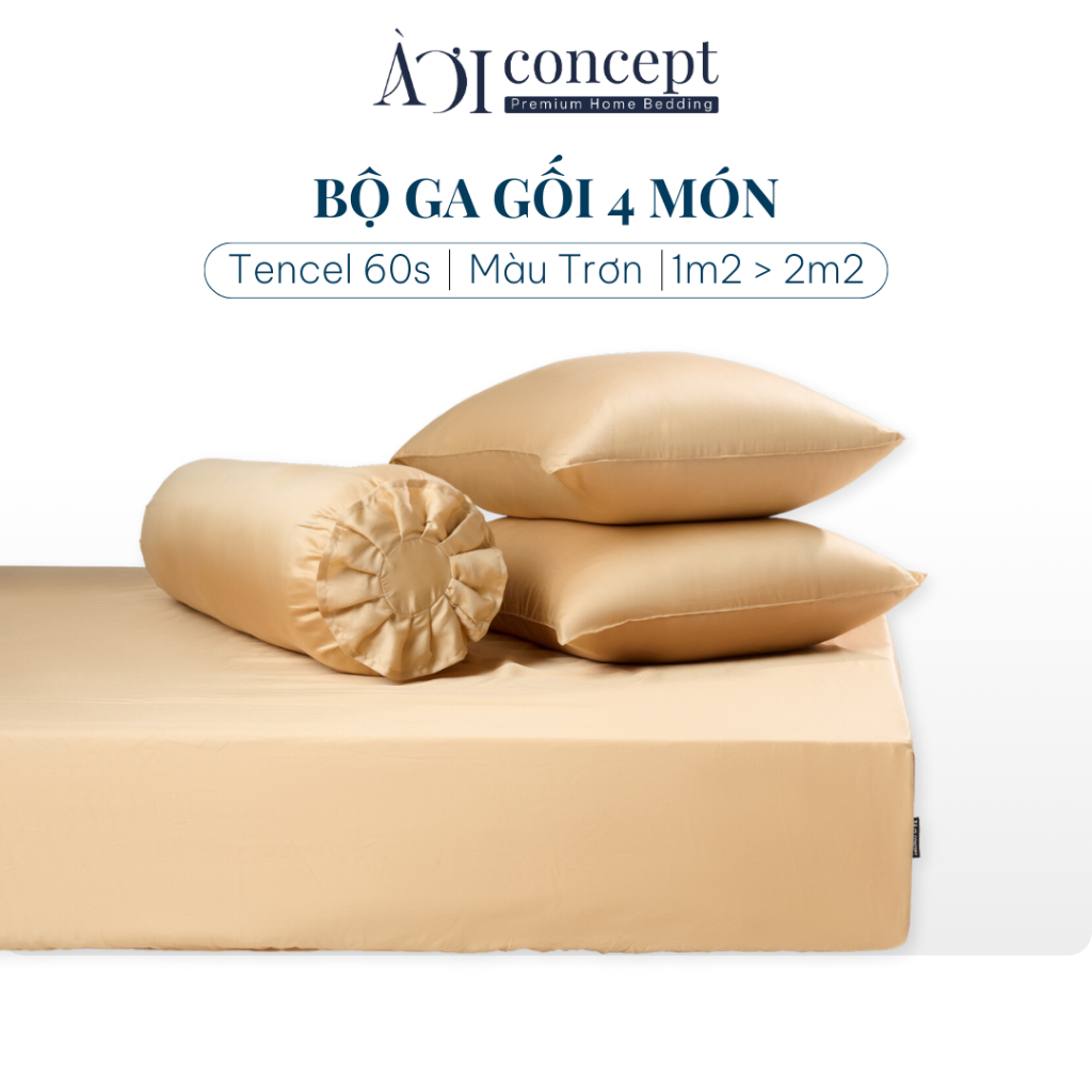[Full Size] Bộ Ga Gối 4 Món Lụa Tencel 60s AOICONCEPT Trơn Nhiều Màu cao cấp Hàn Quốc Thoáng Mát