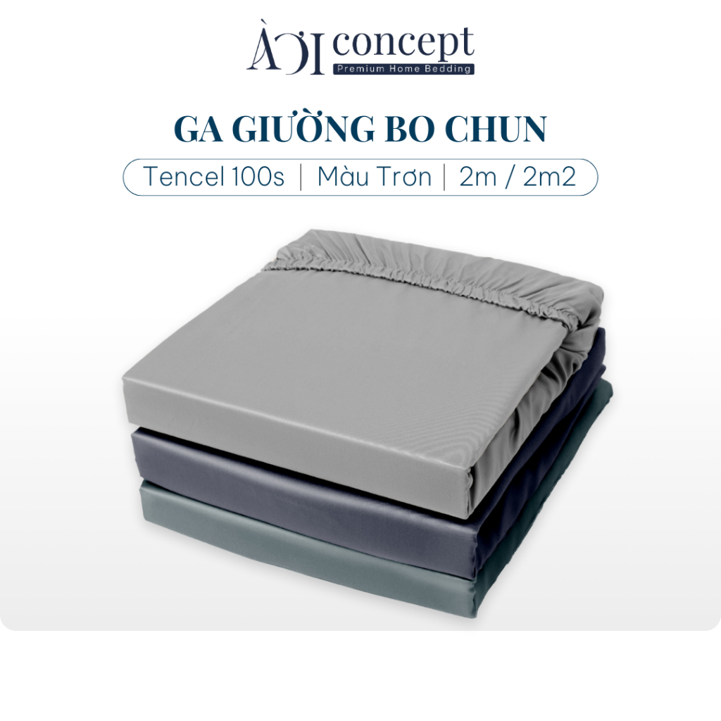 Ga Giường lụa Tencel 100s 2mx2m và 2m2x2m màu trơn bo chun Cao Cấp AOICONCEPT không xù lông trơn mượ