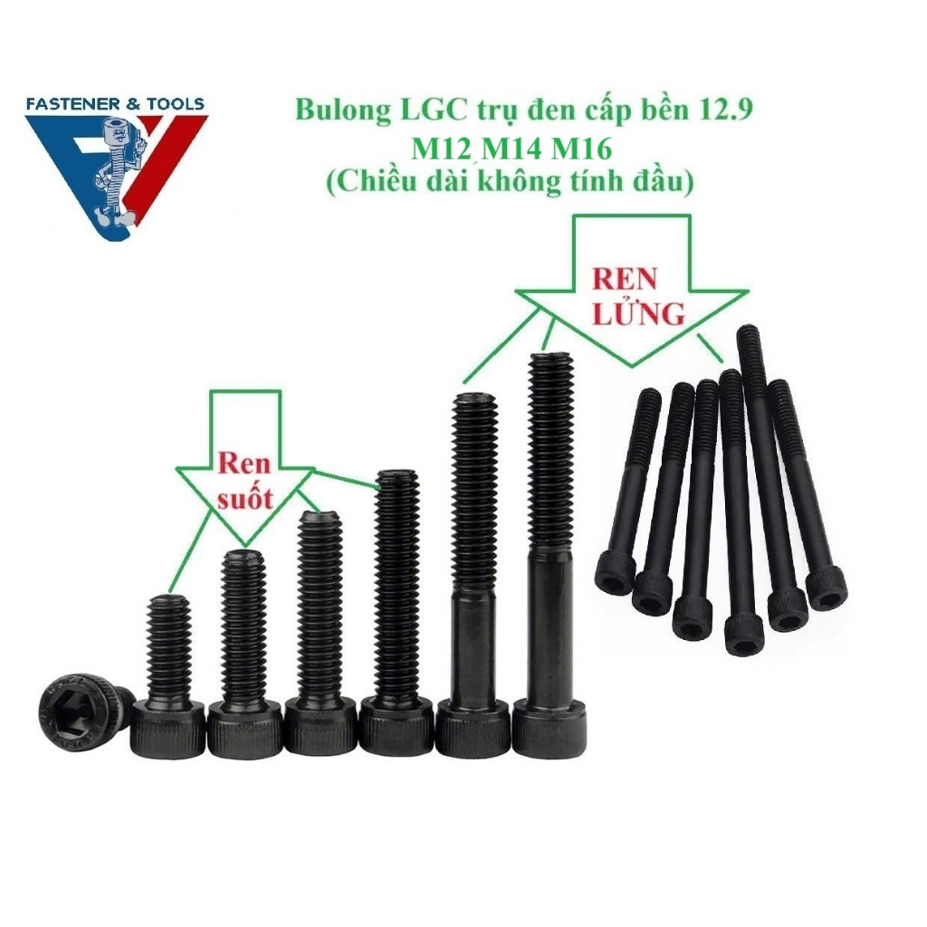 (Đen 12.9) M12, M14, M16 bulong lục giác chìm đầu trụ cấp bền 12.9 M12-M16