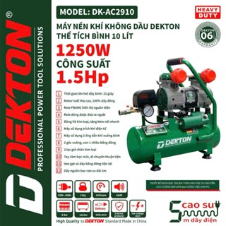 Máy nén khí không dầu 10 Lít Dekton DK-AC2910, Công suất 1.5HP, 1250W/, 2 piston