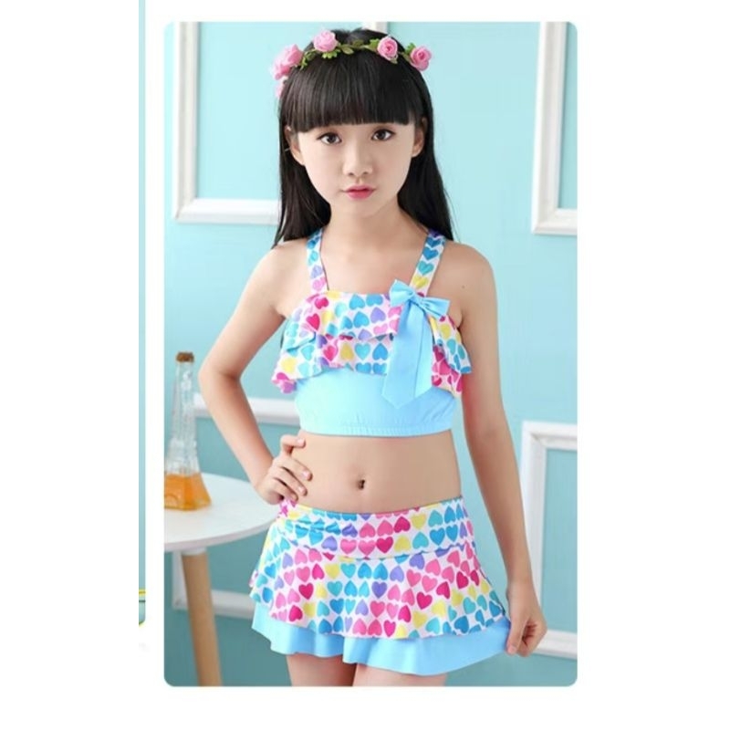MS155(18-35kg) váy bơi bé gái 2 mảnh kèm mũ bơi, bộ bơi bé gái big size