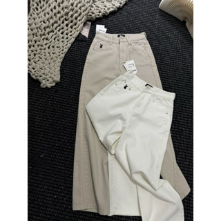 (RITA JEAN) A05 Quần Jean Nữ Kaki Màu Kem Thêu Thỏ Dễ Thương Đáng Yêu Nhẹ Nhang Vải Không Giãn Lai Cuốn