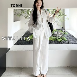 SET đồ nữ sang chảnh vải đũi tơ kiểu dáng Hàn Quốc bộ đũi quần dài kèm áo sơ mi mặc đi chơi, đi biển, đi du lịch