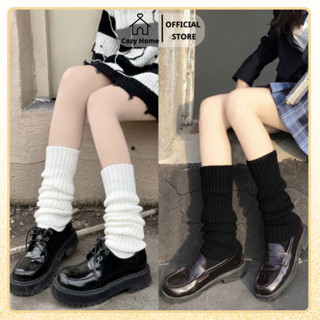 Tất Ống Chân Dệt Kim Đen Trắng Giữ Ấm Chân Mùa Đông Phong Cách Lolita Nhật Bản COZY