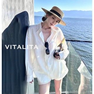 Áo đi biển sang chảnh vải đũi mềm mại thiết kế áo sơ mi form rộng mặc khoác ngoài đi biển đi chơi cực sang và xinh