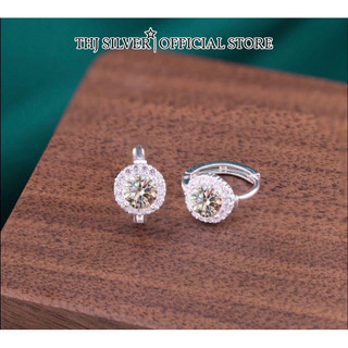  Bông tai nữ THJ Tròn bấm đính đá SZ Bling sáng đẹp chuẩn bạc ta -THU HUONG SLIVER 
