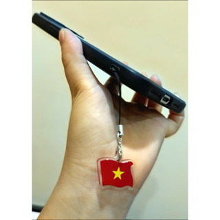 Dây Móc Ốp ĐT Cờ Đỏ Sao Vàng - Charm Cờ Mini - Thẻ Móc Khóa được làm từ Mica in màu UV sắc nét