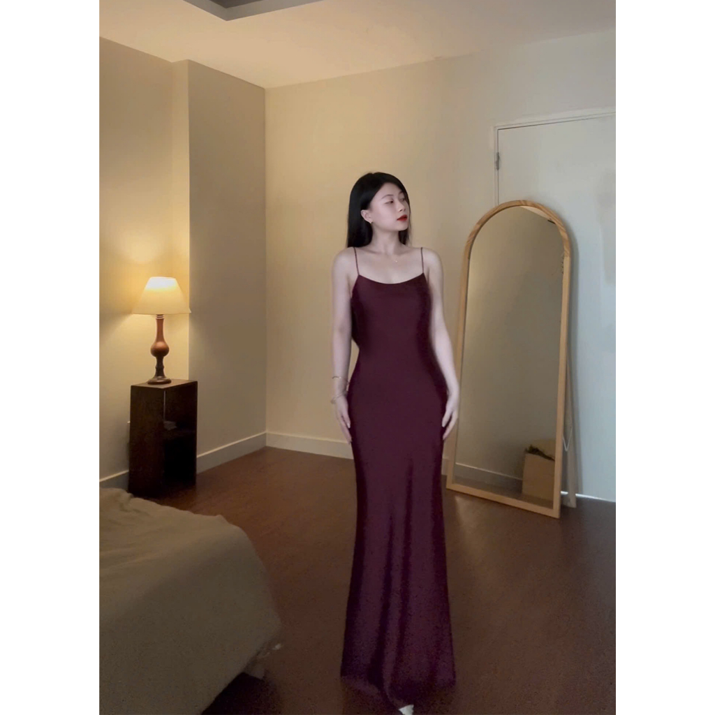 Đầm Lụa 2 dây mảnh form dài dự tiệc,Váy lụa Hàn châu 1 lớp không mút,không dây kéo cao cấp sang chảnh tôn dáng gợi cảm | BigBuy360 - bigbuy360.vn