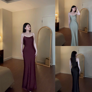 Đầm Lụa 2 dây mảnh form dài dự tiệc,Váy lụa Hàn châu 1 lớp không mút,không dây kéo cao cấp sang chảnh tôn dáng gợi cảm