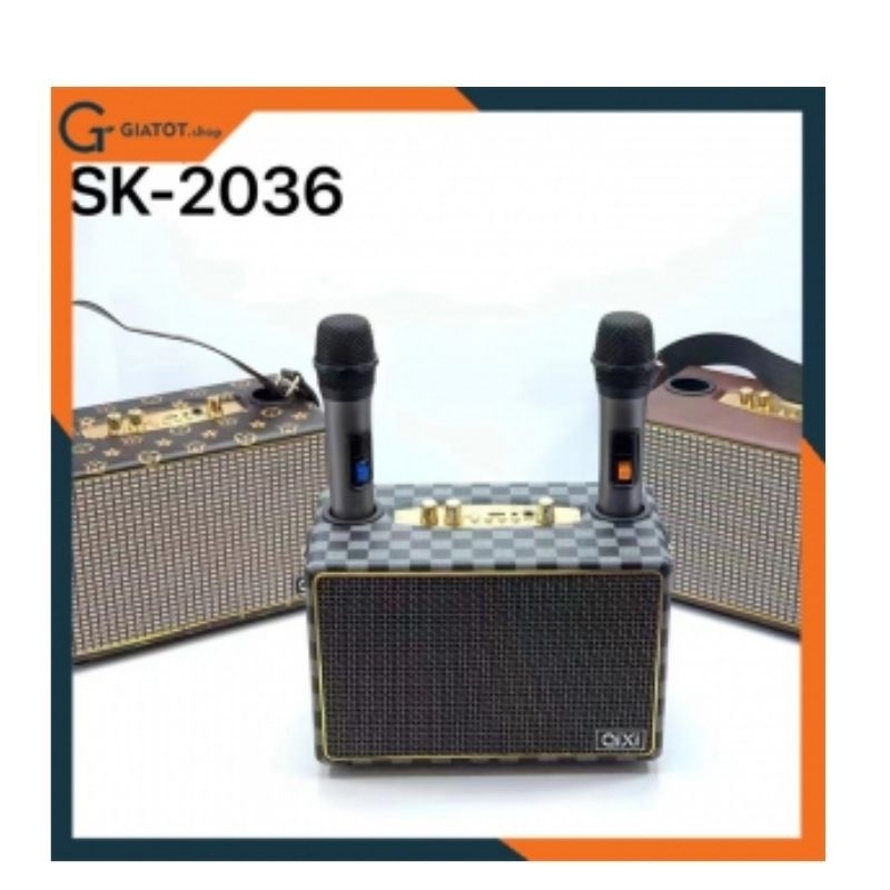 Loa bluetooth QiXi SK-2036 kèm 2 micro karaoke chính hãng
