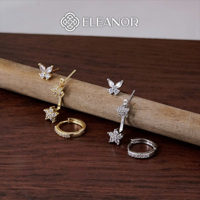 Set bông tai nữ chuôi bạc 925 Eleanor Accessories đính đá phụ kiện trang sức khuyên tai 9668