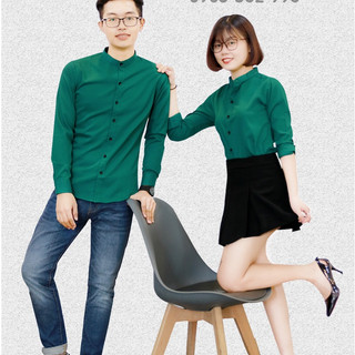 Áo  sơ  mi  xanh  lá  đậm cổ  trụ