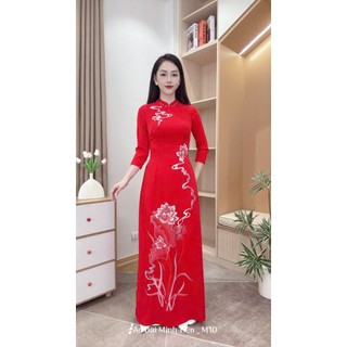 Áo Dài Lụa Mỹ Cao Cấp Họa Tiết Thêu Thủ Công Tỉ Mỉ - Mã M10