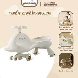 Xe lắc cao cấp POUPONN, xe chòi chân cho bé, bánh xe cao su im lặng, có nhạc đèn LED, chịu tải 100kg