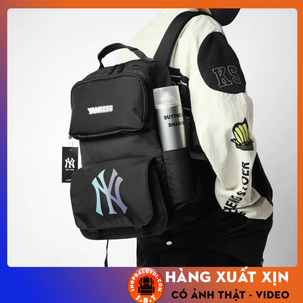 Balo NY Yankees  Nam Nữ Gradient Color Logo Có Nhiều Ngăn, Balo Đi Học Thời Trang Chất Vải Chống Nướ