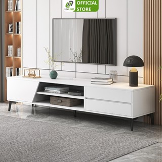 Kệ tivi phòng khách 1 cánh mở 2 ngăn kéo màu full trắng mặt gỗ MDF thương hiệu UNLIMI - GP324