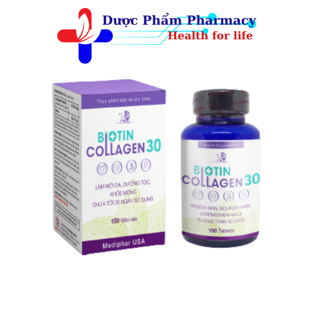 Biotin Collagen 30 - Viên uống đẹp da, hỗ trợ mọc tóc chuẩn - Hộp 100 viên