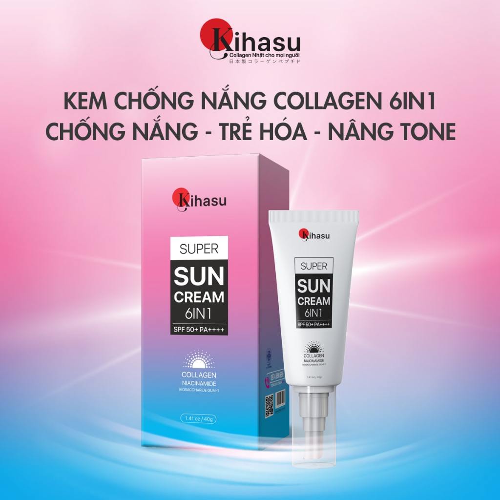 Kem Chống Nắng Nâng Tone Kihasu SPF 50+ Nâng Tone Trắng Hồng, Bảo Vệ Da Toàn Diện, Làm Mờ Lão Hóa
