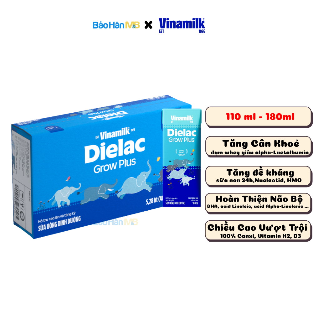 Sữa pha sẵn Dielac Grow Plus Vinamilk - Thùng 48 Hộp - Chính hàng Vinamilk