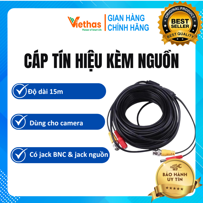 Cáp 15M CÓ Jack BNC Và Jack Nguồn Cho Camera