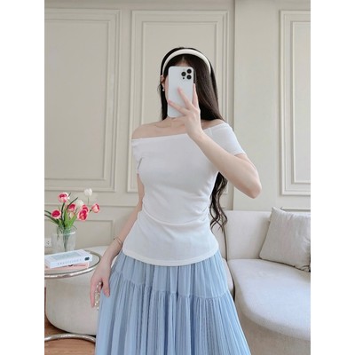 Áo thun nữ Evalover mã 276 kiểu dáng ngang vai, chất cotton Nhật co giãn 4 chiều