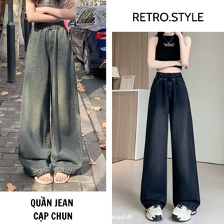  Quần Jean Nam Nữ Ống Rộng Cạp Chun Bản To MIAA Phom Suông Chỉnh Eo 