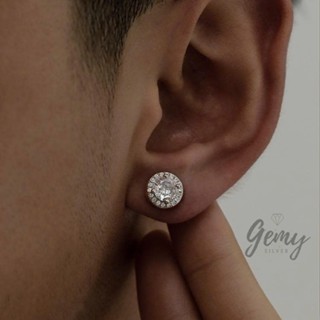 Khuyên tai nam bạc 925 thanh thẳng dáng tròn đính đá có 3 size Henry (1 chiếc) | GEMY SILVER KN100