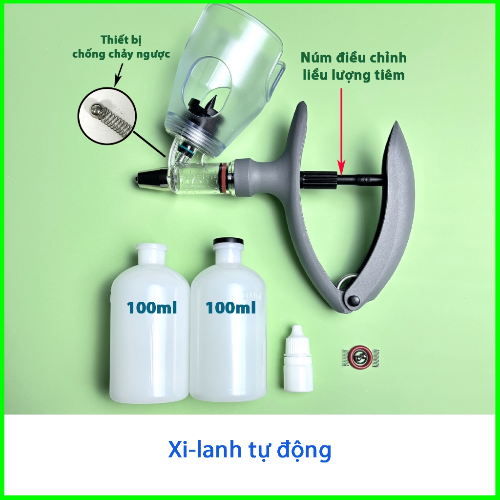 Xi lanh tiêm gia cầm tự động, tiêm trâu bò lợn gà gia súc bơm liên tục 2cc, 5cc