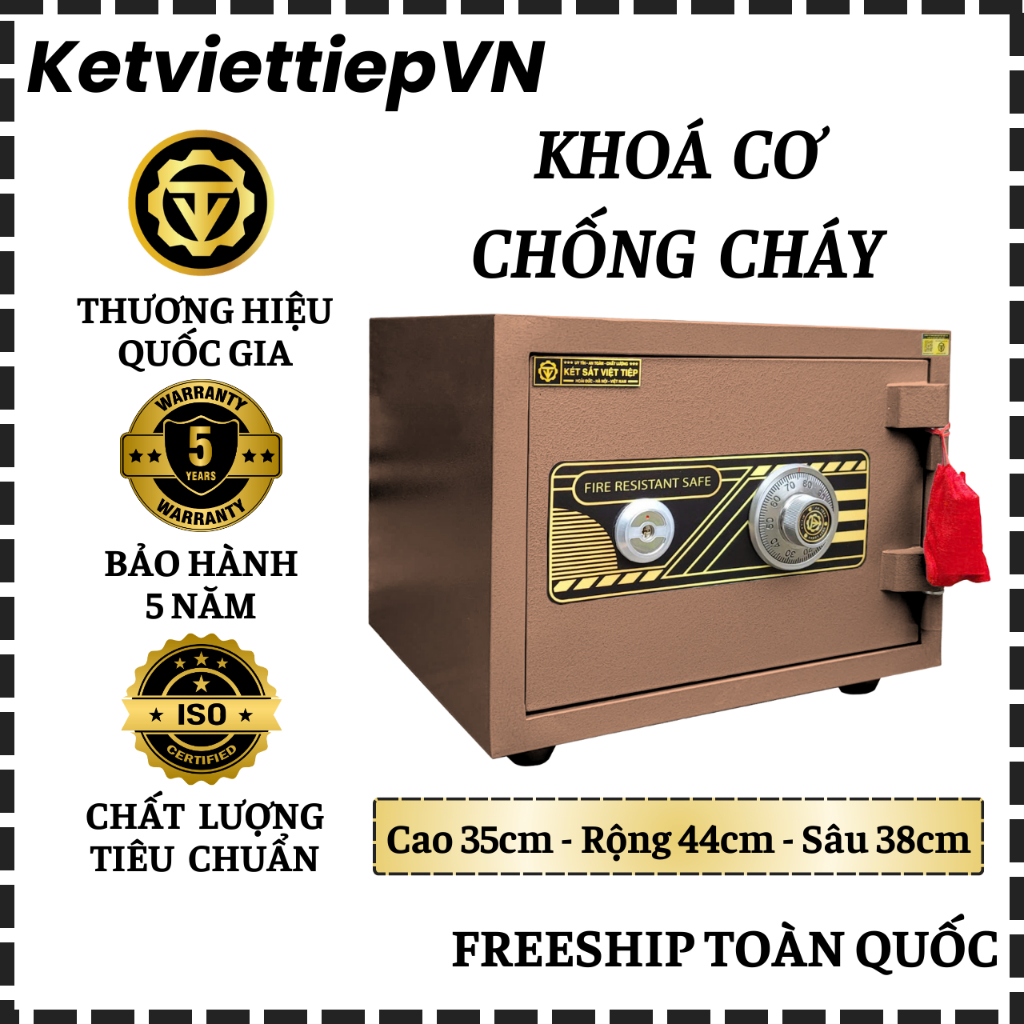 Mã K38-C. Két sắt Khoá Cơ 40kg thương hiệu Cơ Khí Việt Tiệp, Siêu Cường_Chống Cháy. Két bạc Gia Đình