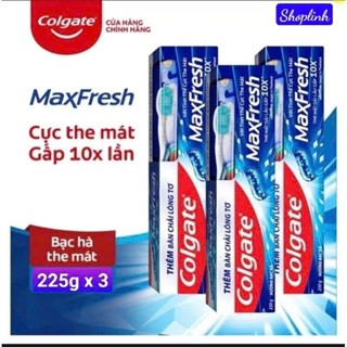Kem đánh răng Colgate maxfresh bạc hà (3cây x 225g tặng bàn chải)