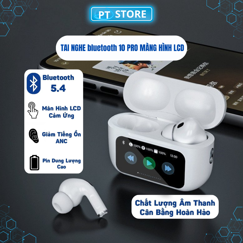 Tai nghe bluetooth A10 Pro ANC chống ồn, màn hình LCD cảm ứng, micro đàm thoại rõ nét , bass hay.