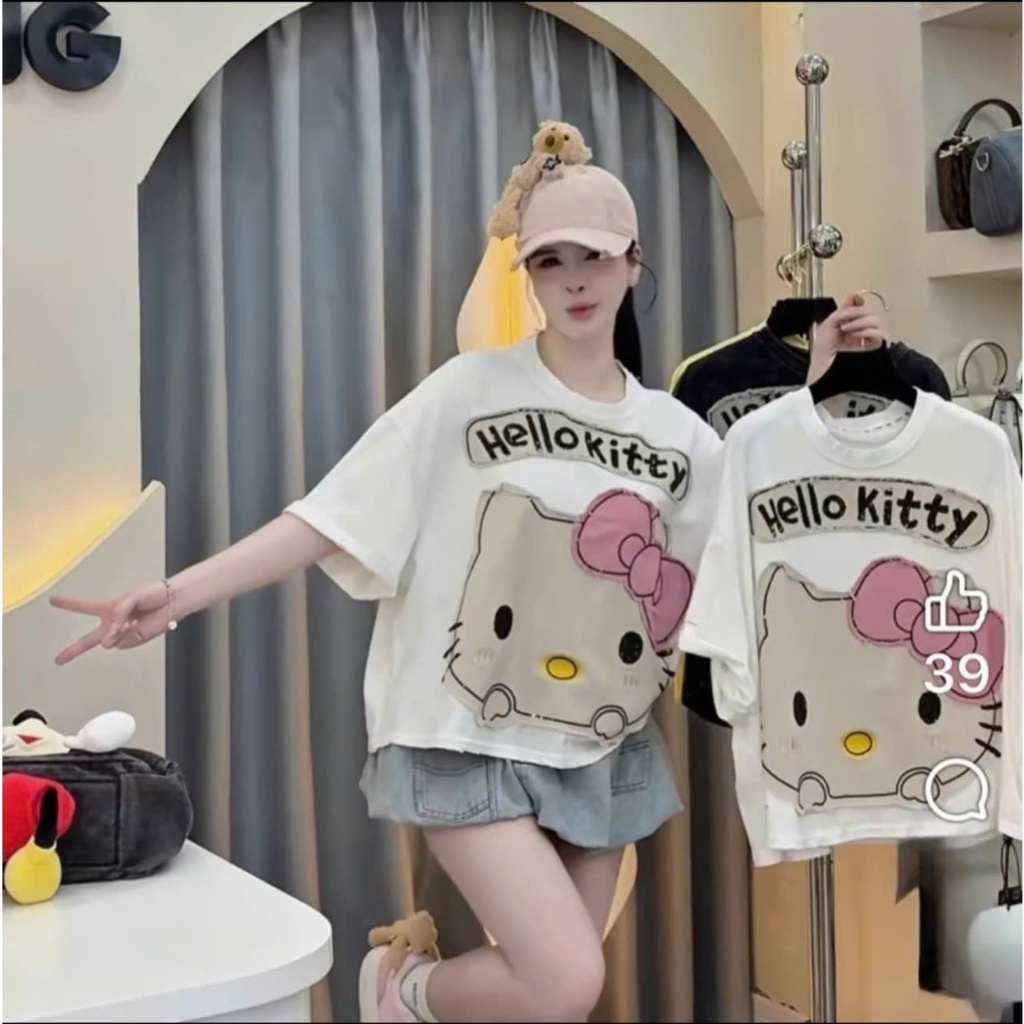 Áo thun nữ thêu hình HELLO KITTY siêu HOT. Áo phông nữ chất cotton mẫu mới 2025 | BigBuy360 - bigbuy360.vn