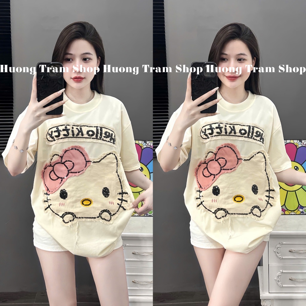 Áo thun nữ thêu hình HELLO KITTY siêu HOT. Áo phông nữ chất cotton mẫu mới 2025 | BigBuy360 - bigbuy360.vn