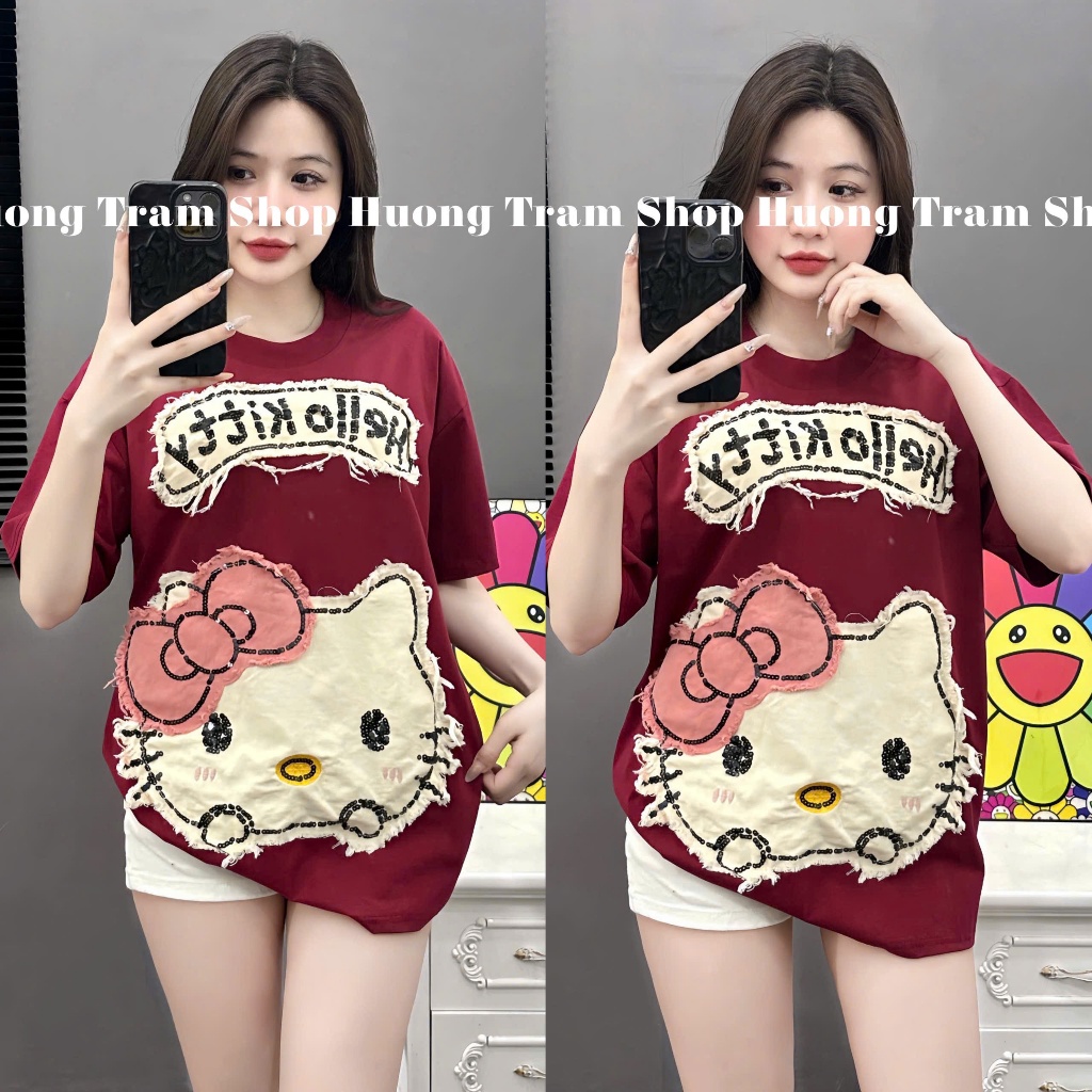 Áo thun nữ thêu hình HELLO KITTY siêu HOT. Áo phông nữ chất cotton mẫu mới 2025 | BigBuy360 - bigbuy360.vn
