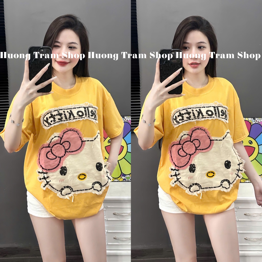 Áo thun nữ thêu hình HELLO KITTY siêu HOT. Áo phông nữ chất cotton mẫu mới 2025 | BigBuy360 - bigbuy360.vn