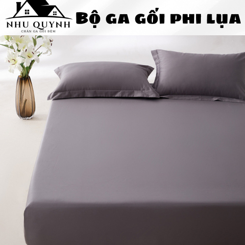 (Đệm 20cm)Set ga gối phi lụa bo chun, set 3 món (1ga+2 vỏ gối) drap giường vải phi lụa thoáng mát th