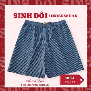  Quần short đùi nam cotton sọc lưng thun vải mát thấm hút mồ hôi mặc nhà mặc ngủ ngắn tới đầu gối 