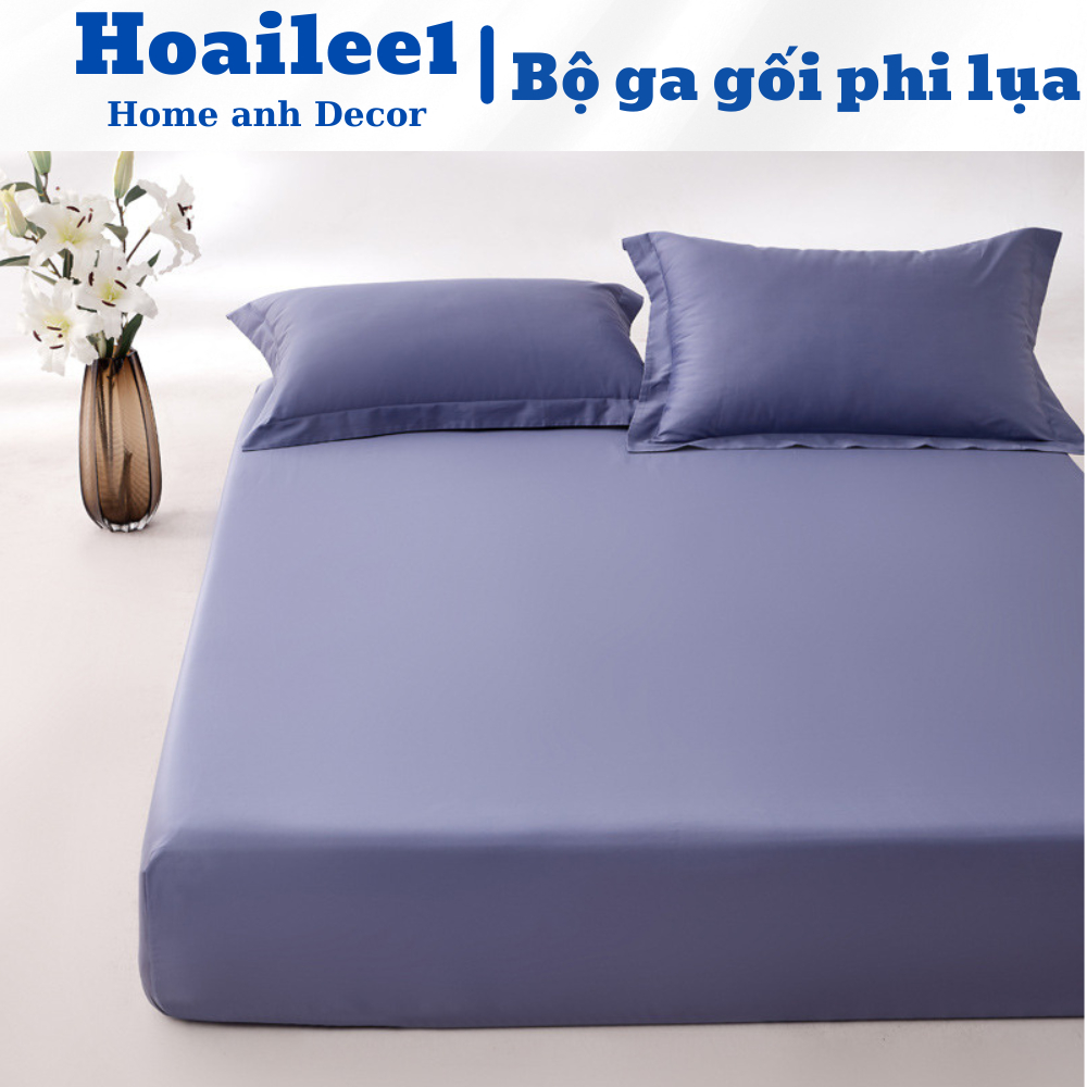 (Đệm 20cm)Bộ ga gối phi lụabo chun, set 3 món (1ga+2 vỏ gối) drap giường vải phi lụa thoáng mát thêu