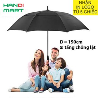Ô dù che mưa nắng cầm tay cán dài D = 150cm 2 tầng chống lật Hasu - Ô che mưa cỡ lớn cầm tay
