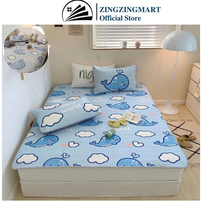 Chiếu Điều Hoà Cao Su Non Thiên Nhiên Họa Tiết Cute - Mềm Mát Đủ Size m6/m8/2m2 Có May Chun 4 Góc Kèm 2 Vỏ Gối Cùng Màu