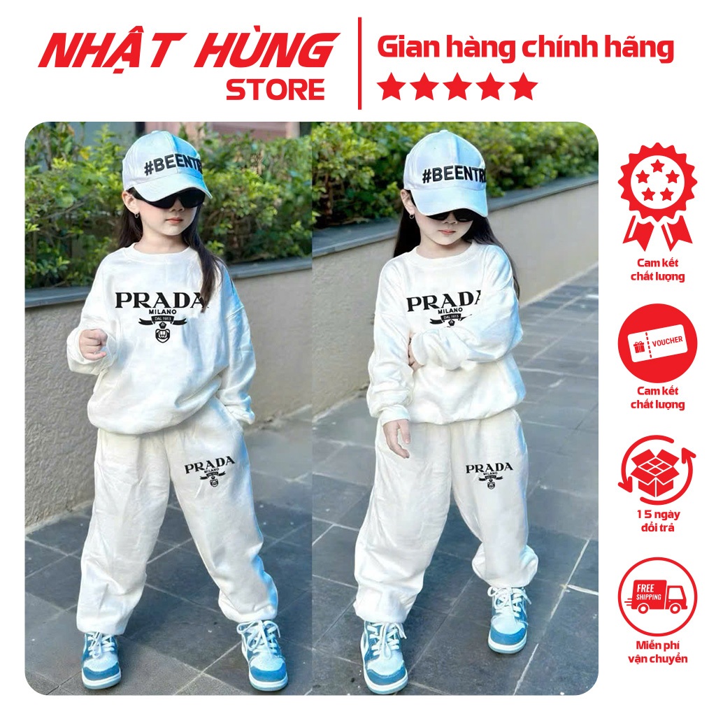 Bộ quần áo nỉ 2 da dài thu đông in P Ra Đà cho bé trai bé gái từ 10-63kg hiệu Nhật Hùng NH57