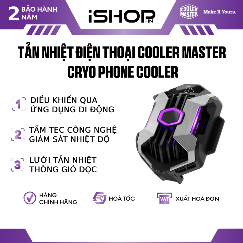 Quạt Sò Lạnh RGB Cooler Master CRYO Phone Cooler | Làm Mát Điện Thoại, BH 24 Tháng