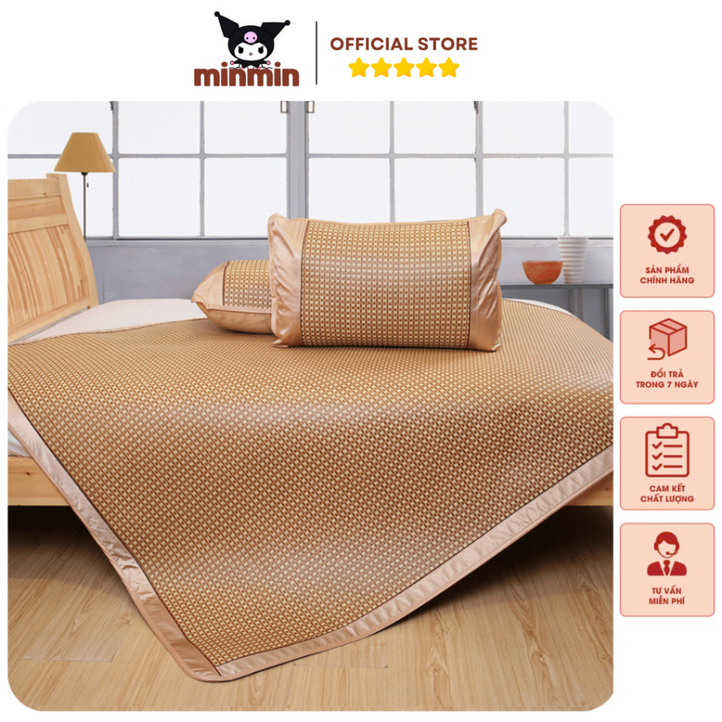 Chiếu mây điều hòa lót lụa cao cấp hàng VNXK, chiếu điều hòa gấp gọn chất liệu sợi mây tổng hợp thoá