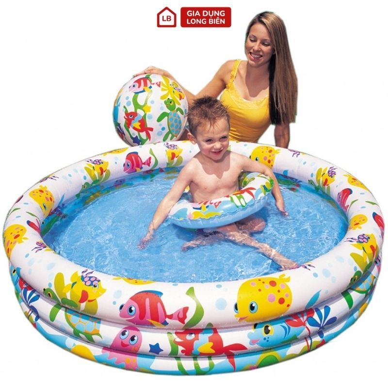 Bể Bơi Intex 1m32 X 28cm Tặng Kèm Bóng Và Phao Hơi Đại Dương Cho Bé