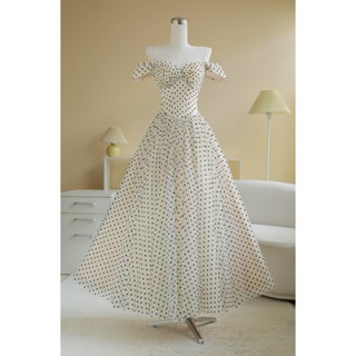  SÒ VINTAGE - MELIA đầm maxi chấm bi dáng xòe 